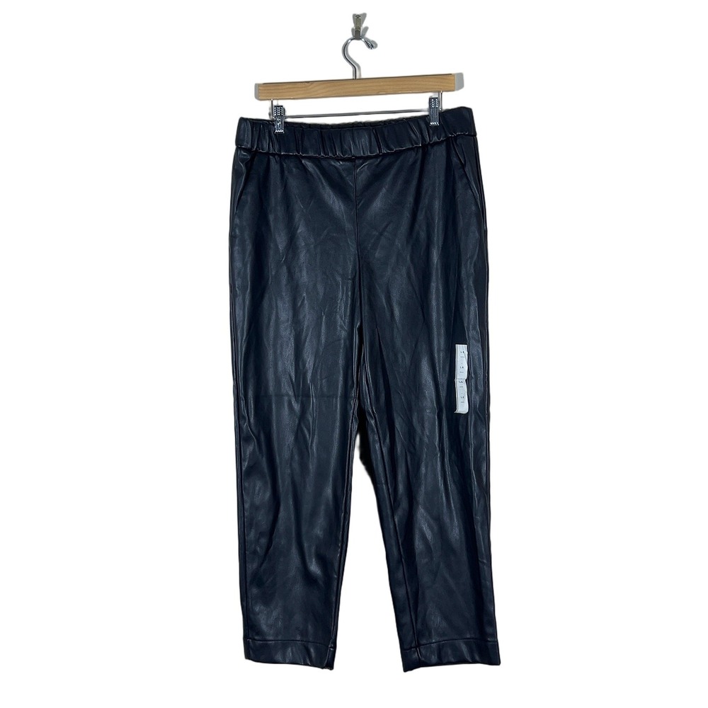 NWT A New Day Faux Leather Solid Ankle Pants Black Edgy Tapered Size L